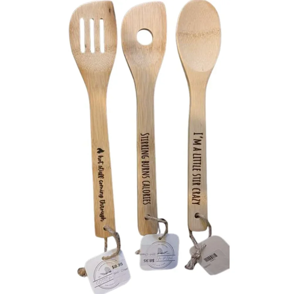 Set of 3 Engraved Wooden Spoons Funny Kitchen Decor Housewarming Gift NWT